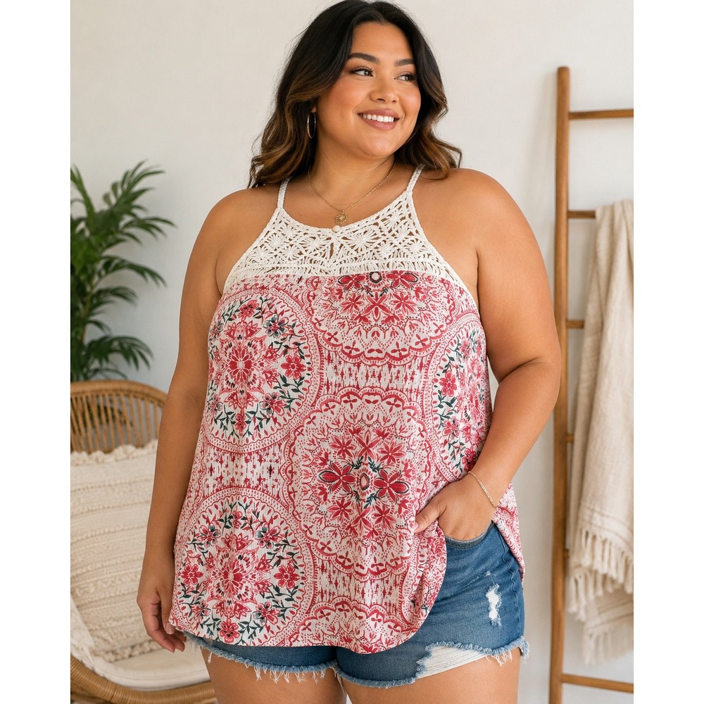 Torrid Boho Crochet Floral Tank Top Womens Plus Size 1 - Picture 1 of 8